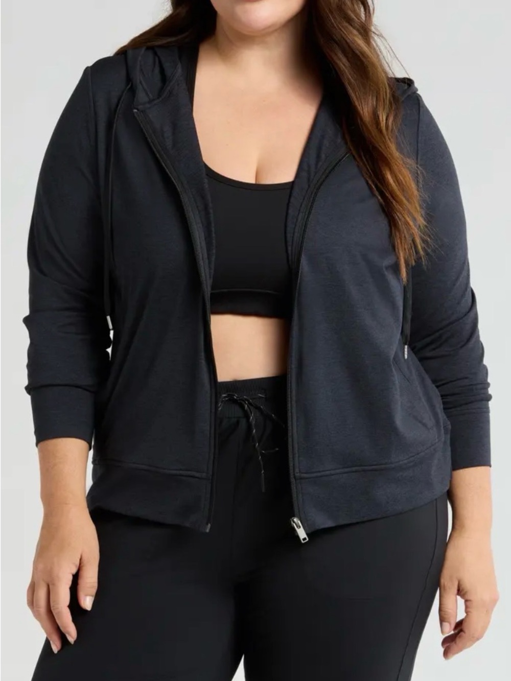 Zella Black Hooded Zip Front Jacket